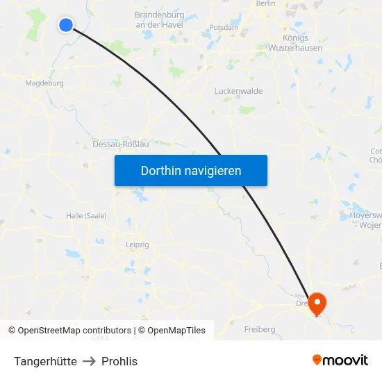 Tangerhütte to Prohlis map