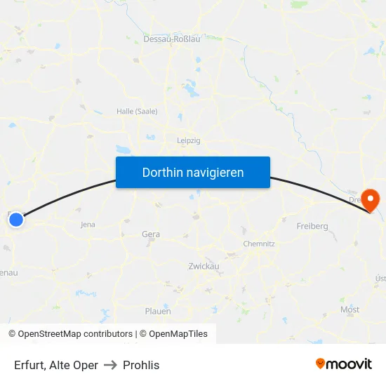 Erfurt, Alte Oper to Prohlis map