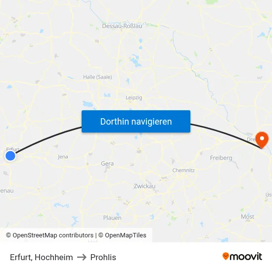 Erfurt, Hochheim to Prohlis map