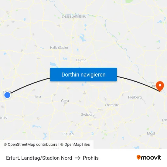 Erfurt, Landtag/Stadion Nord to Prohlis map