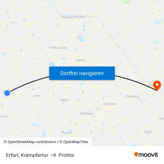 Erfurt, Krämpfertor to Prohlis map