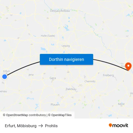 Erfurt, Möbisburg to Prohlis map