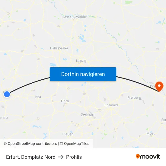 Erfurt, Domplatz Nord to Prohlis map