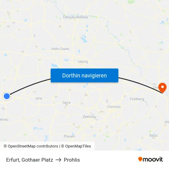 Erfurt, Gothaer Platz to Prohlis map