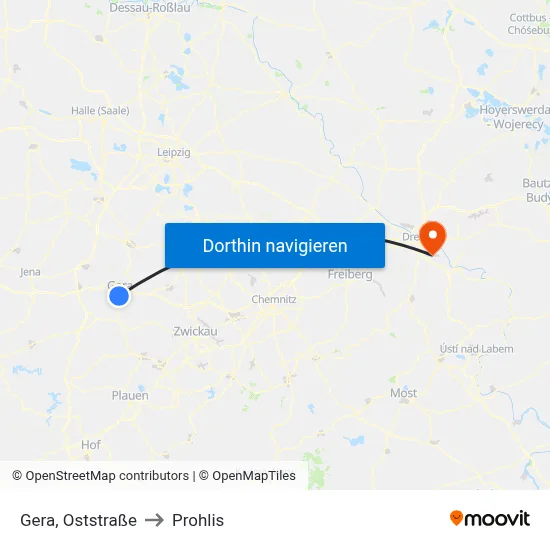 Gera, Oststraße to Prohlis map