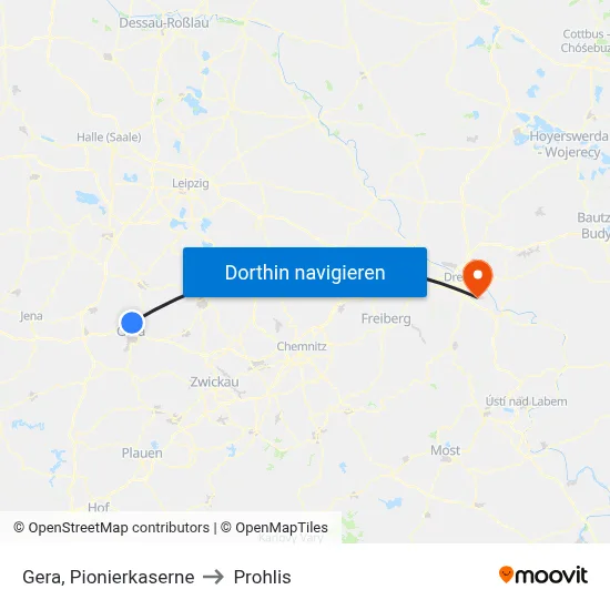 Gera, Pionierkaserne to Prohlis map