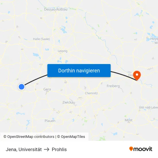 Jena, Universität to Prohlis map