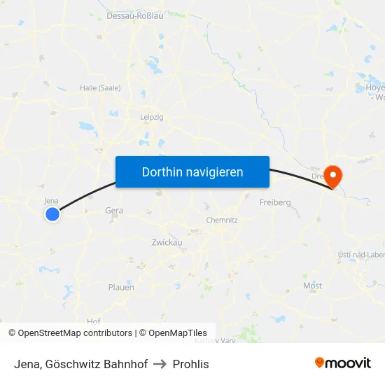 Jena, Göschwitz Bahnhof to Prohlis map