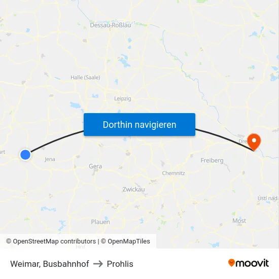 Weimar, Busbahnhof to Prohlis map