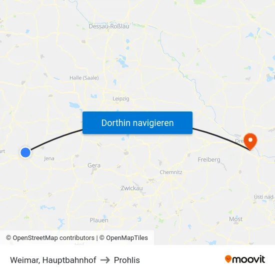 Weimar, Hauptbahnhof to Prohlis map