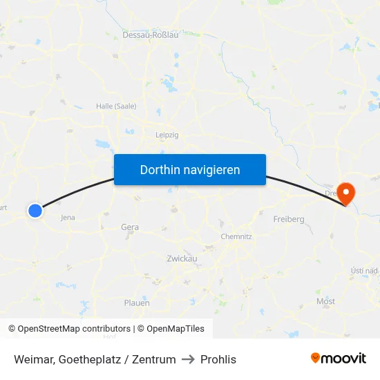 Weimar, Goetheplatz / Zentrum to Prohlis map