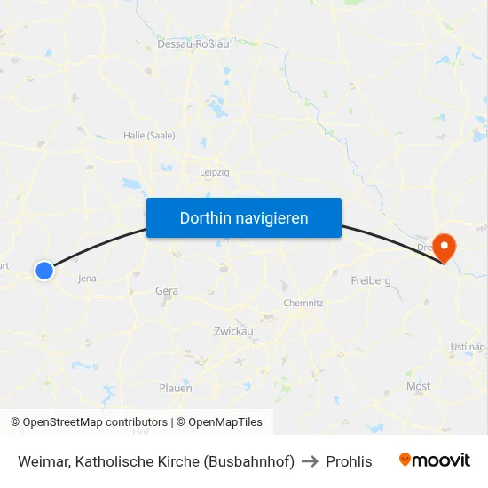 Weimar, Katholische Kirche (Busbahnhof) to Prohlis map