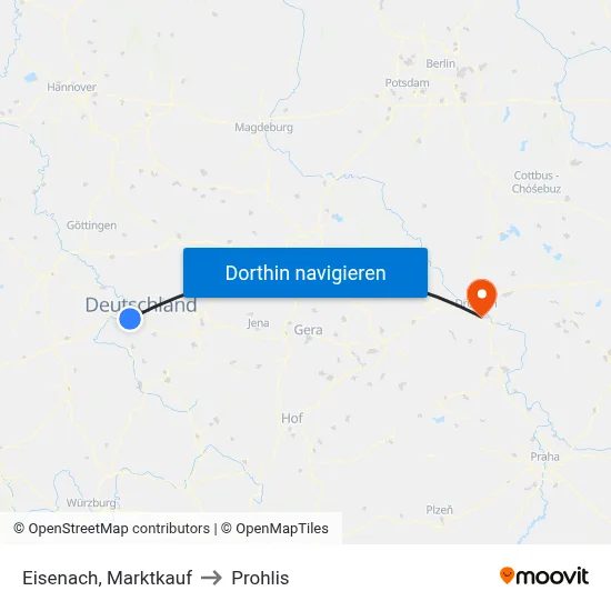 Eisenach, Marktkauf to Prohlis map