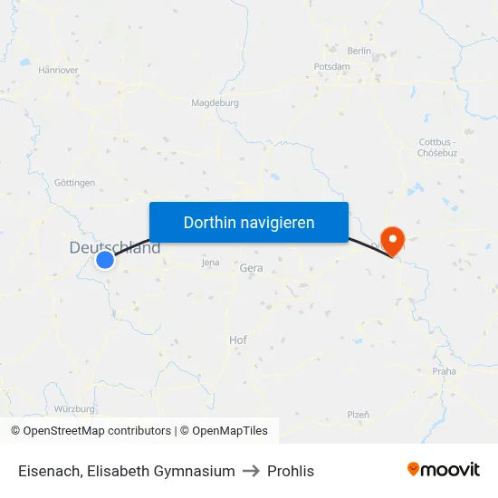 Eisenach, Elisabeth Gymnasium to Prohlis map
