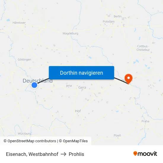 Eisenach, Westbahnhof to Prohlis map