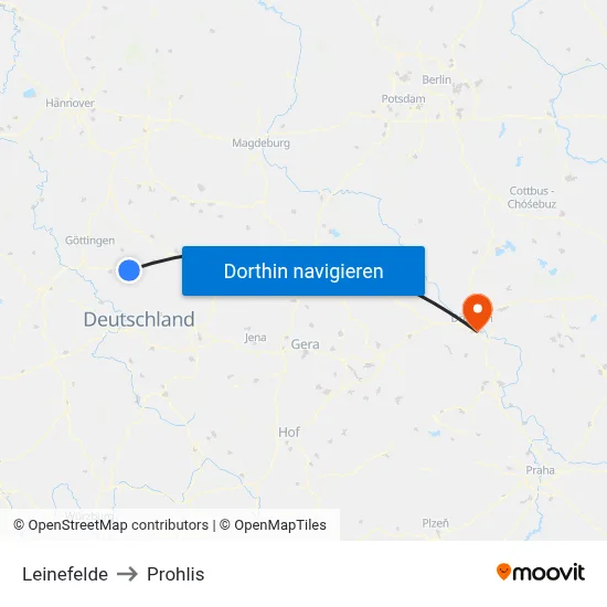 Leinefelde to Prohlis map
