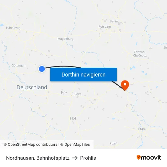 Nordhausen, Bahnhofsplatz to Prohlis map