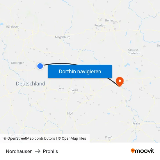 Nordhausen to Prohlis map