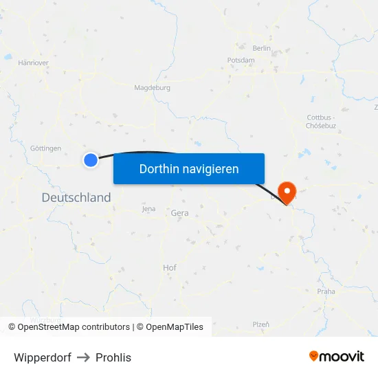 Wipperdorf to Prohlis map