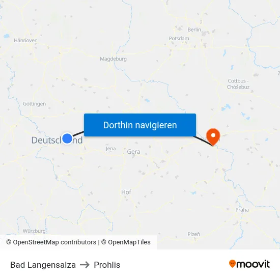 Bad Langensalza to Prohlis map