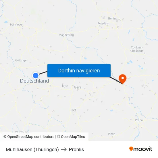 Mühlhausen (Thüringen) to Prohlis map