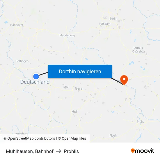 Mühlhausen, Bahnhof to Prohlis map