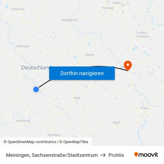 Meiningen, Sachsenstraße/Stadtzentrum to Prohlis map