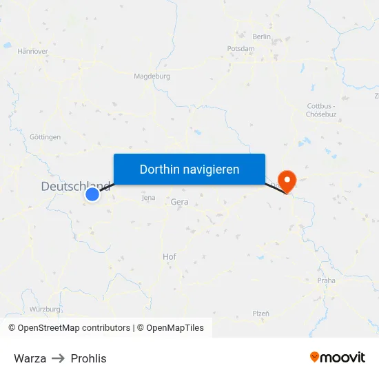 Warza to Prohlis map