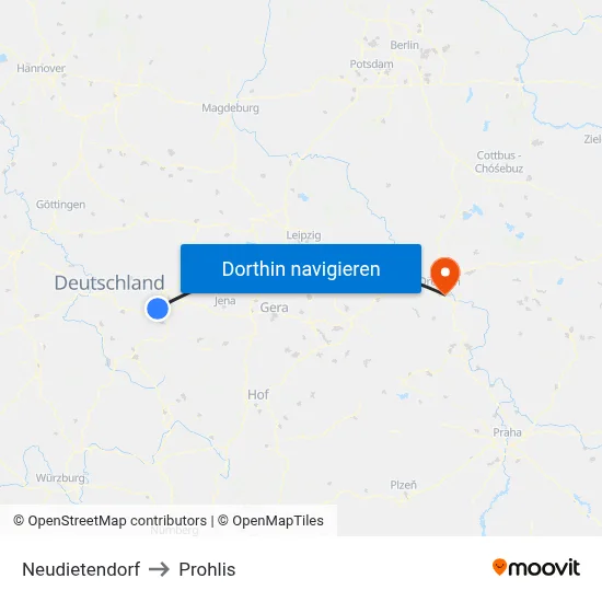 Neudietendorf to Prohlis map