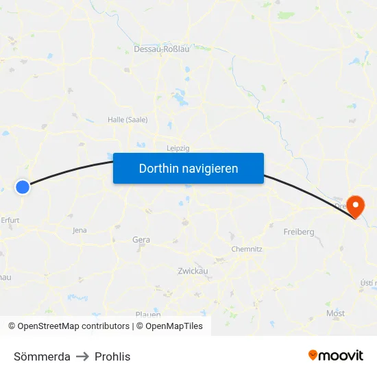 Sömmerda to Prohlis map