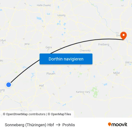 Sonneberg (Thüringen) Hbf to Prohlis map