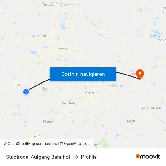 Stadtroda, Aufgang Bahnhof to Prohlis map