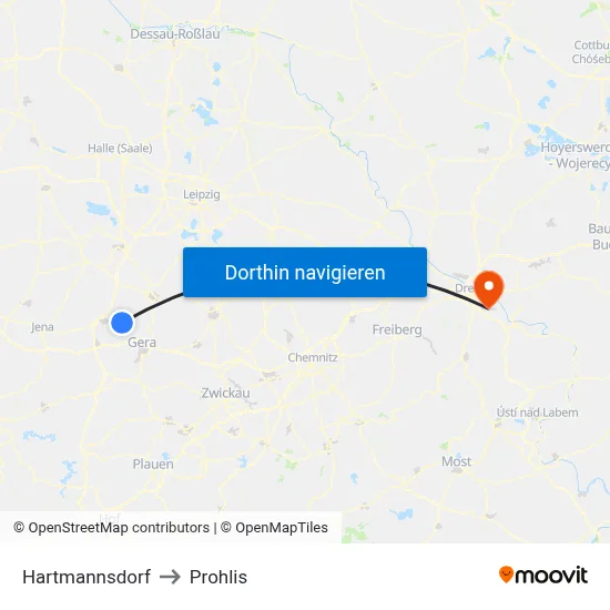 Hartmannsdorf to Prohlis map