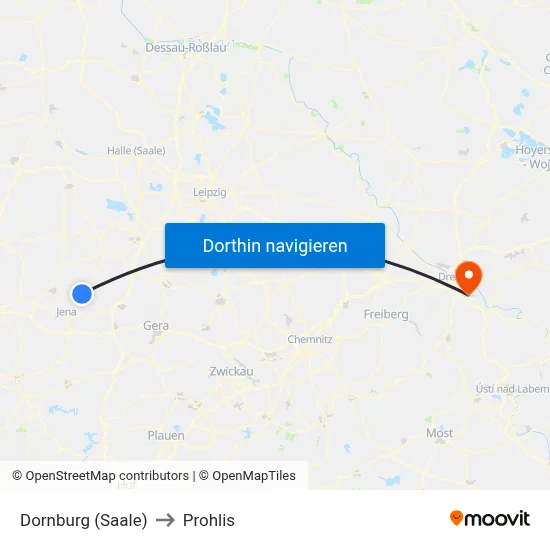 Dornburg (Saale) to Prohlis map