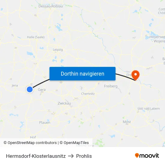 Hermsdorf-Klosterlausnitz to Prohlis map