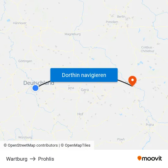 Wartburg to Prohlis map