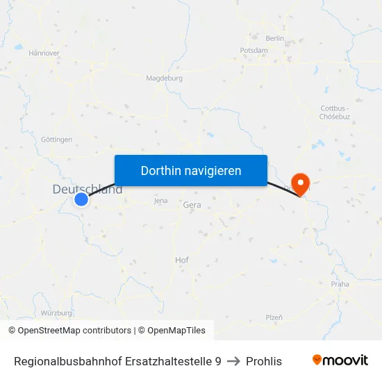 Regionalbusbahnhof Ersatzhaltestelle 9 to Prohlis map
