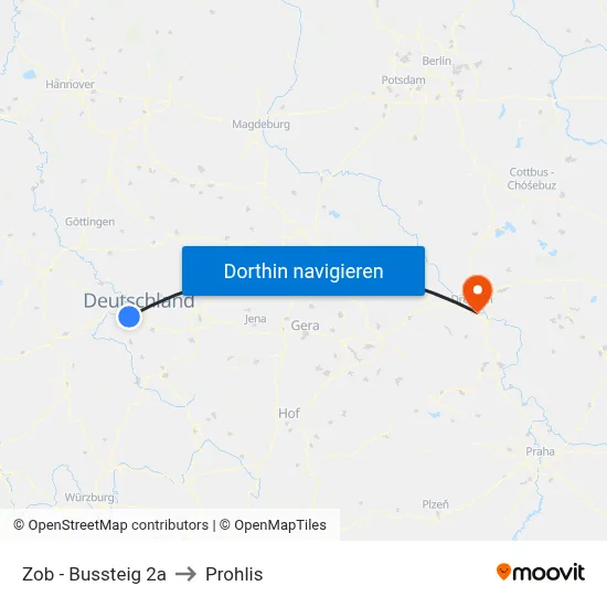 Zob - Bussteig 2a to Prohlis map