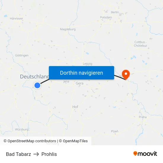 Bad Tabarz to Prohlis map