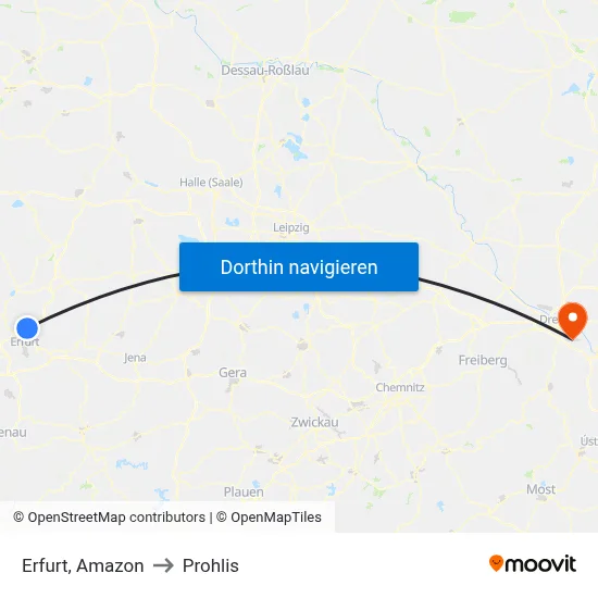 Erfurt, Amazon to Prohlis map