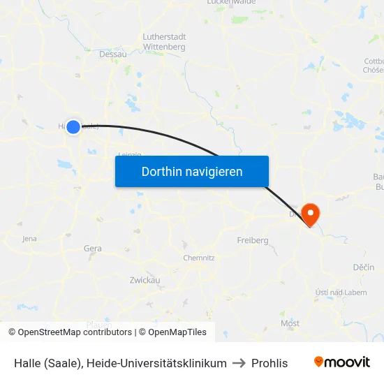 Halle (Saale), Heide-Universitätsklinikum to Prohlis map