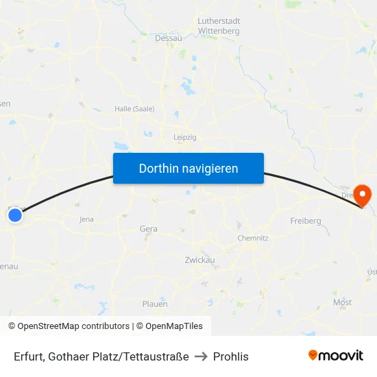 Erfurt, Gothaer Platz/Tettaustraße to Prohlis map