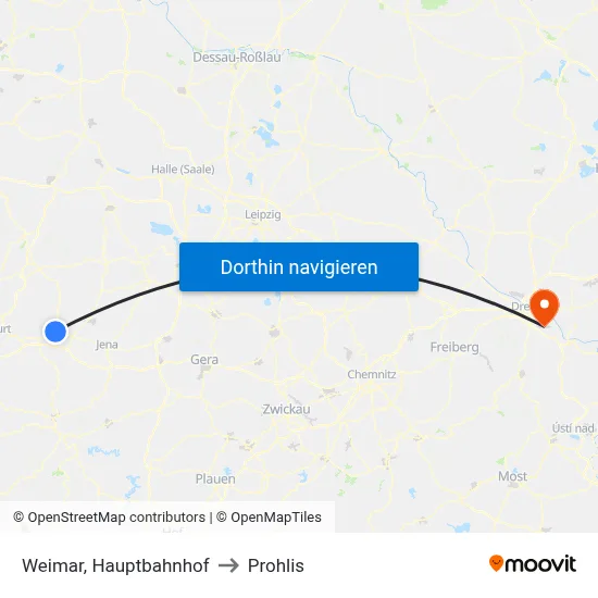 Weimar, Hauptbahnhof to Prohlis map