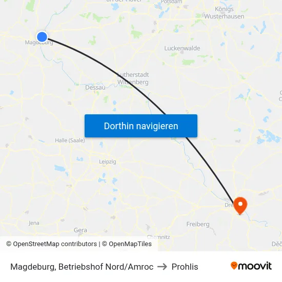 Magdeburg, Betriebshof Nord/Amroc to Prohlis map