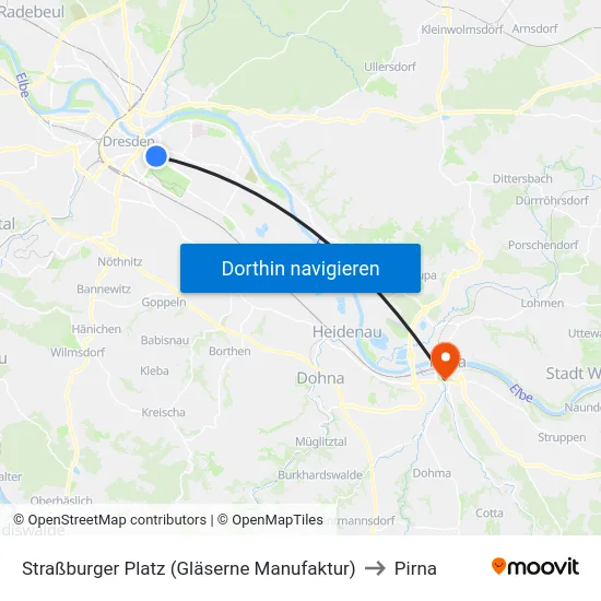Straßburger Platz (Gläserne Manufaktur) to Pirna map