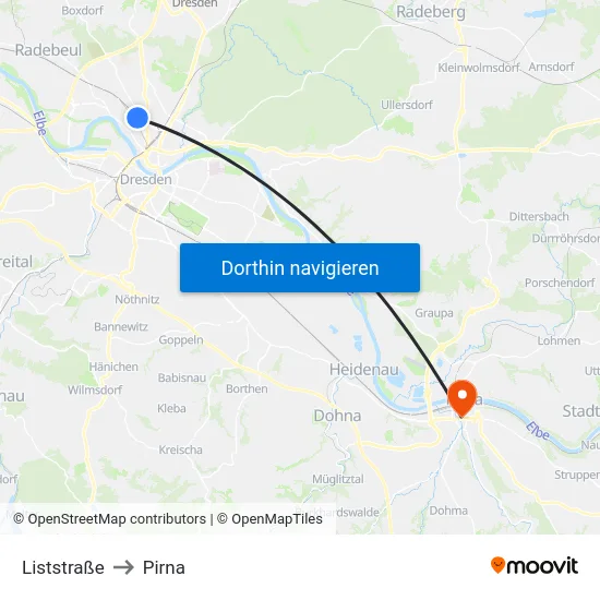 Liststraße to Pirna map