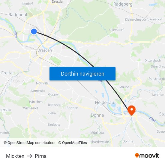 Mickten to Pirna map