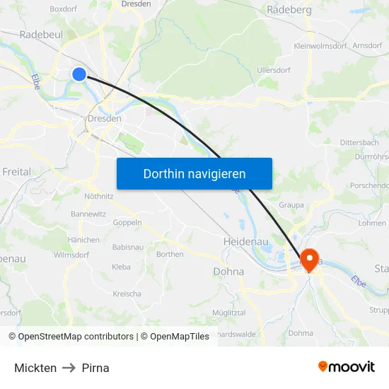 Mickten to Pirna map