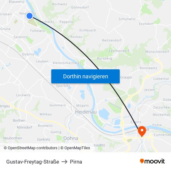 Gustav-Freytag-Straße to Pirna map