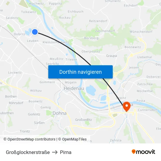 Großglocknerstraße to Pirna map